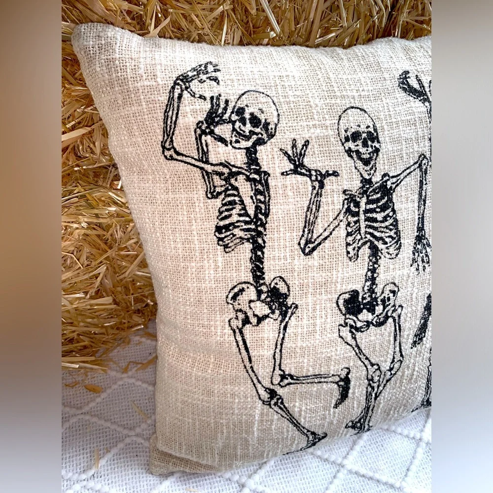 Halloween Decor Pillow Funny Dancing Skeletons Tan- NWT